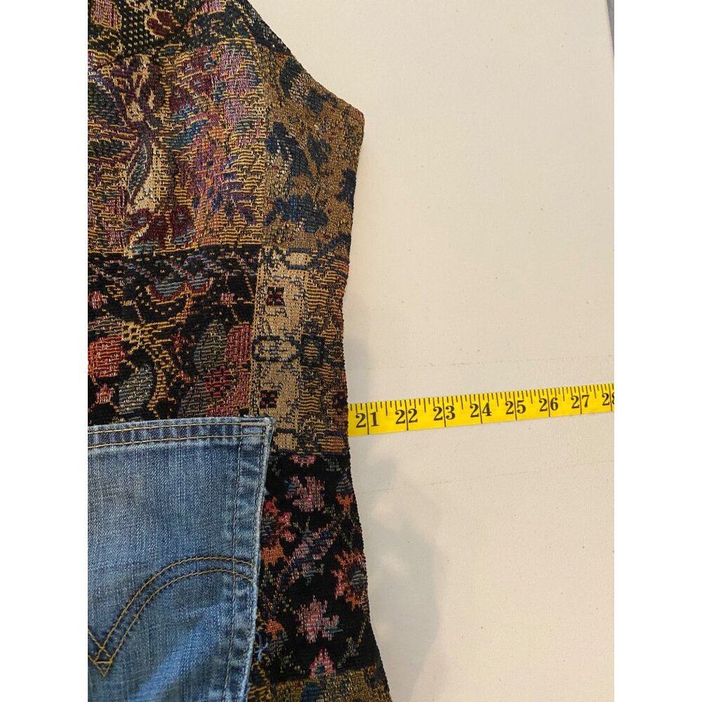 Boho Patchwork Tapestry Vest Womens XL Denim Accents Fringe Hem XL - Picture 8 of 8